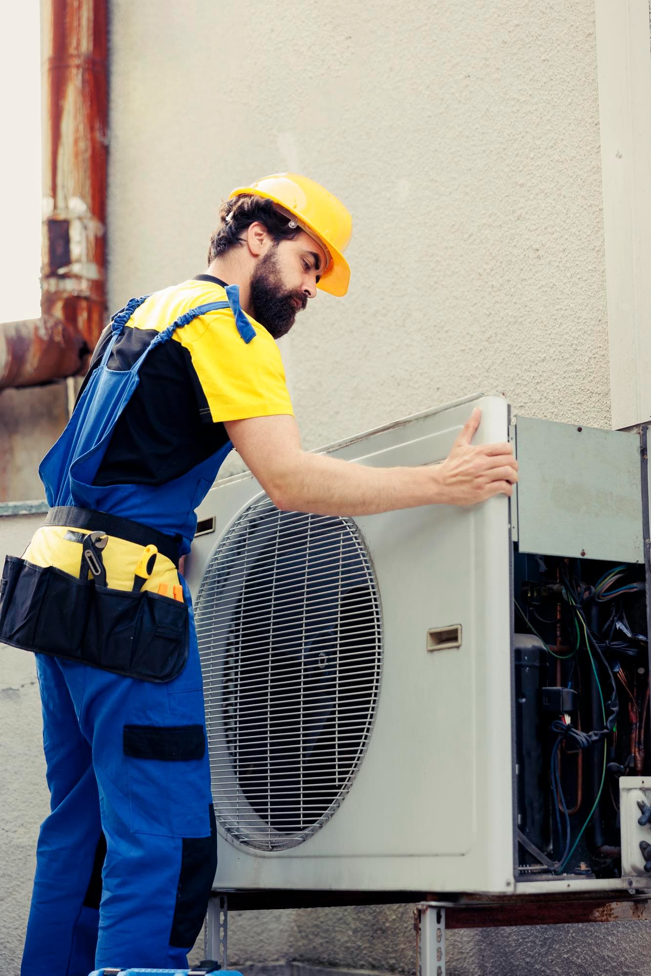 An LGM engineer servicing an outdoor condenser unit
